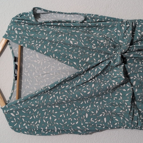 Lands End Faux Wrap Dress Modal Sage Teal White Leaf Floral Twist Summer Size 1X - Picture 3 of 12